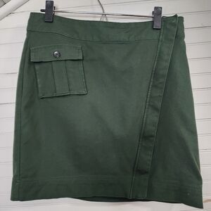 She Said Olive Green Utility Wrap Skirt Size 10 Classic olive green wrap-style